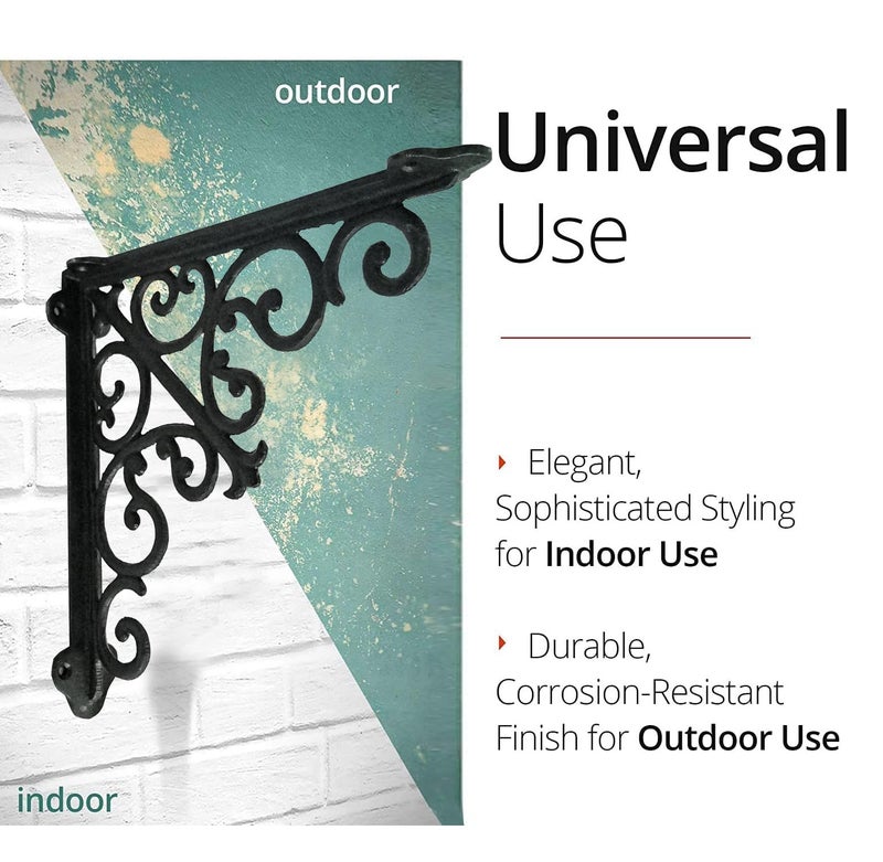 NACH Decorative Shelf Brackets, 1 Pack of 15 x 2 x 15 inch, Black Cast Iron Wall Shelf Brackets - Decorative Bookshelf Brackets - Victorian Style Shelf Bracket - Image 5